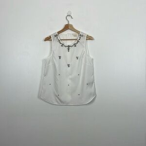 J Crew Collection Sleeveless womens 8 Button Down Back Embellished jewel Cotton